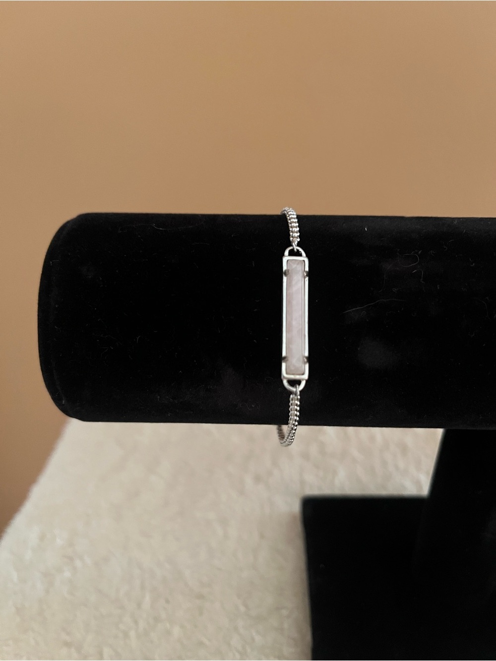 Kendra Scott Silver Elaina Adjustable Bracelet with Rose Quartz Bar